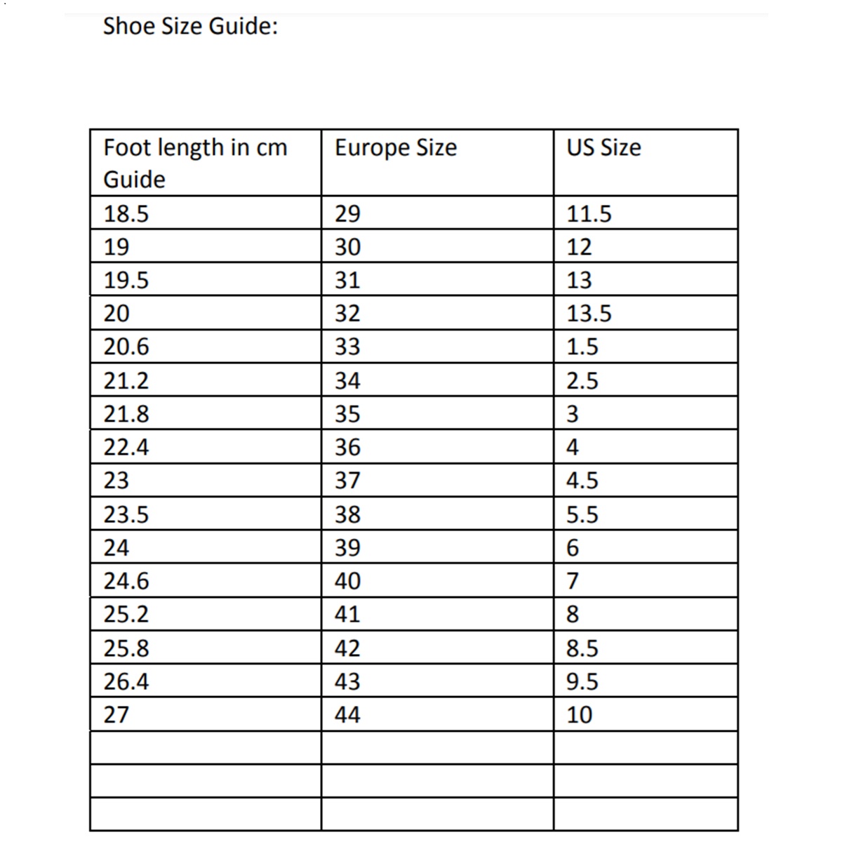 Shoe Size Chart//Interaktivhealth – InterAktivWear