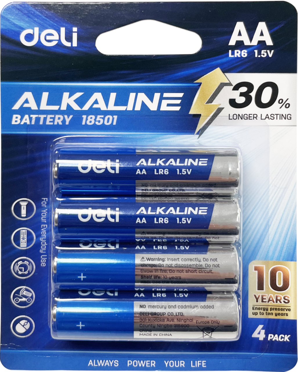 Deli Alkaline Battery 4AA Blister Card