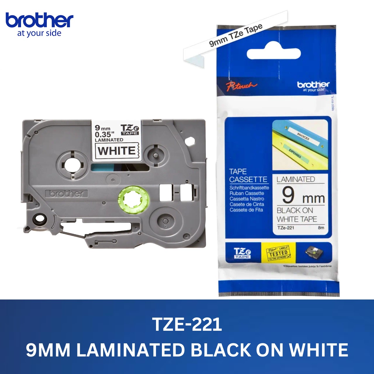 thumbnail image 2 of Brother TZe-221 9mm Black On White Laminated Tape Cassette - Genuine Brother 2 of 6